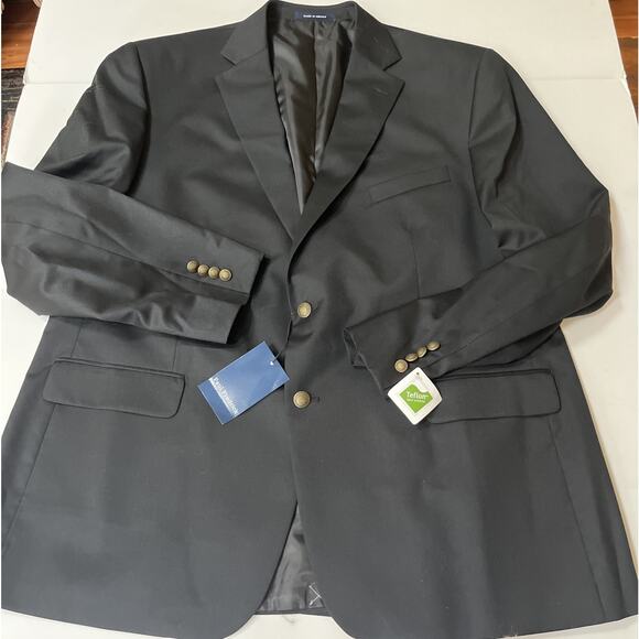 Paul Frederick Men’s black single vent bronze button wool blazer 52L NWT - Picture 3 of 8